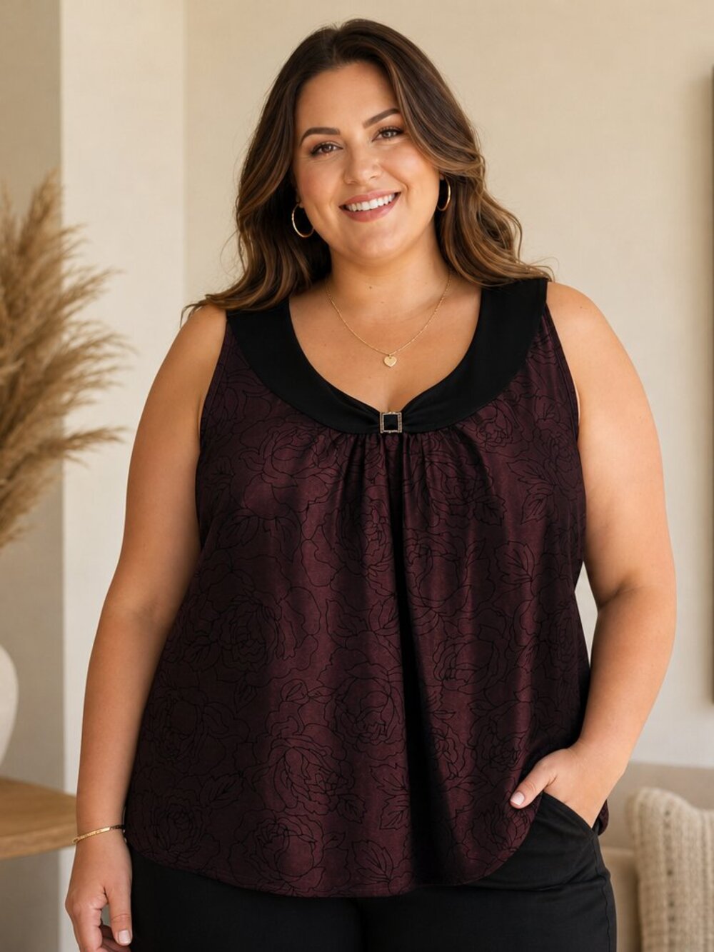 Jaclyn Smith Burgundy Textured Sleeveless Blouse – Size 1X